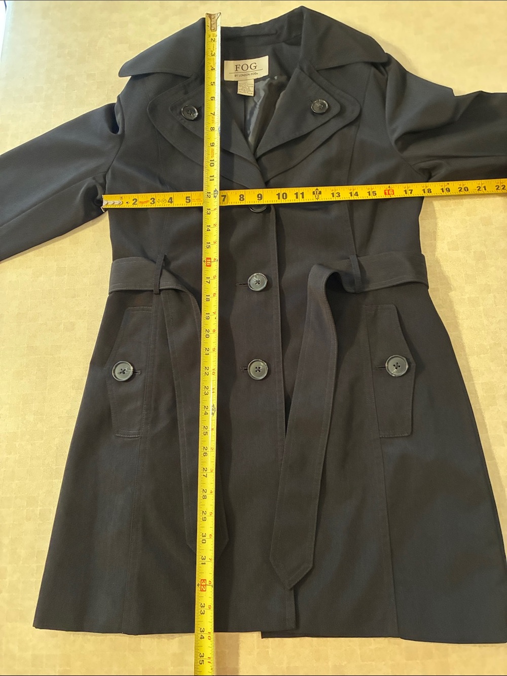 FOG by London Fog Classic Black Trench Coat with Belt - S - Picture 4 of 11